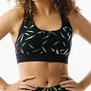 ZYIA Black Rhombus Mirage Luxe Access Bra Front Zip Iridescent